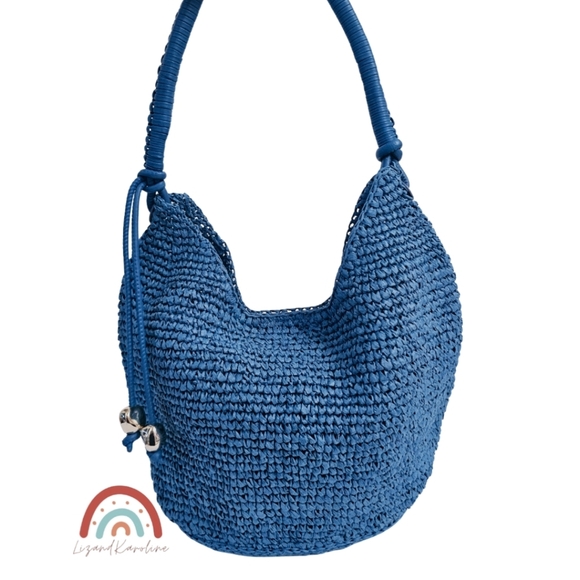 New! Madewell The Camren Straw Bag with Leather Trim in Distant Ocean - Picture 4 of 16